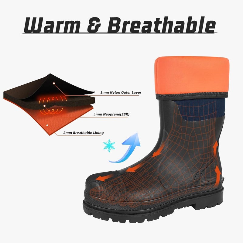 Trudave Store Rubber Work Boots with Steel Shank, Men's Waterproof Rain Boots Anti-slip, 5mm Neoprene Insulated Outdoor Hunting Boots, Durable All Season Knee Boots for Farming Construction Gardening Size 6-14 - Image 4